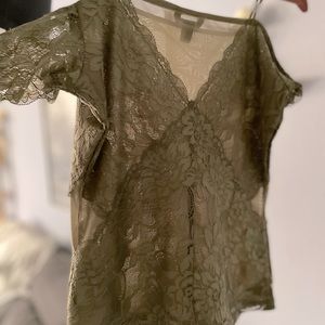 Guess olive green lace top